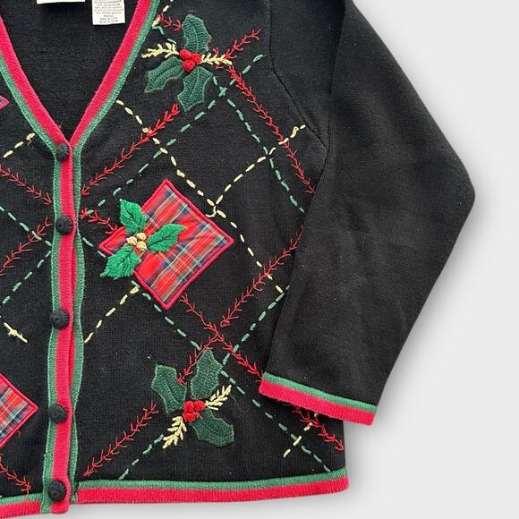 Vintage Holiday Christmas Cardigan Sweater Plaid Basic Editions Women's sz Small - Picture 3 of 9